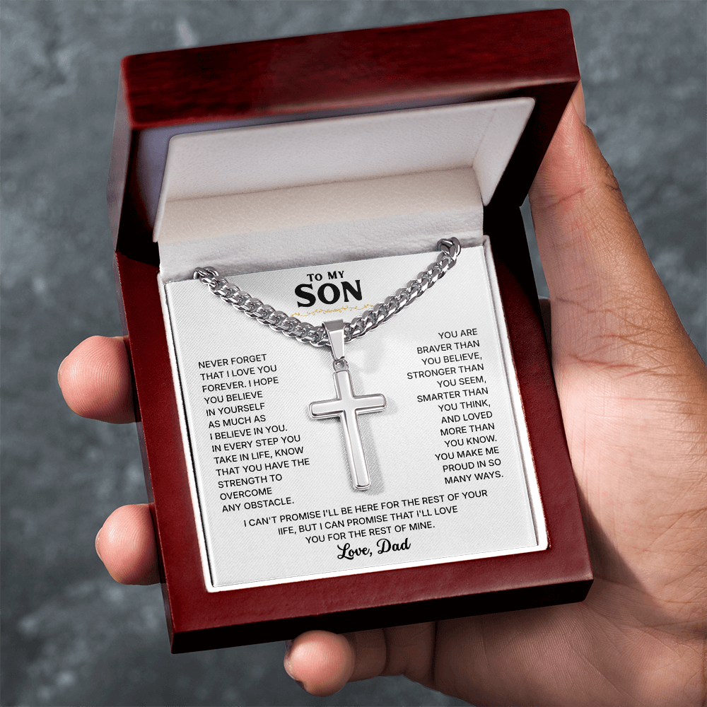 To My Son | Always Be Strong | Cross Necklace with Cuban Link Chain