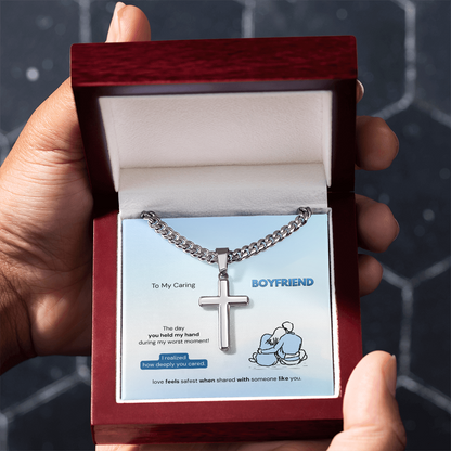 To My Boyfriend | How Deeply You Cared | Artisan Cross Necklace with Snake Chain
