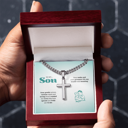 To My Son | You Are Truly Special to Me | Artisan Cross with Cuban Link Chain