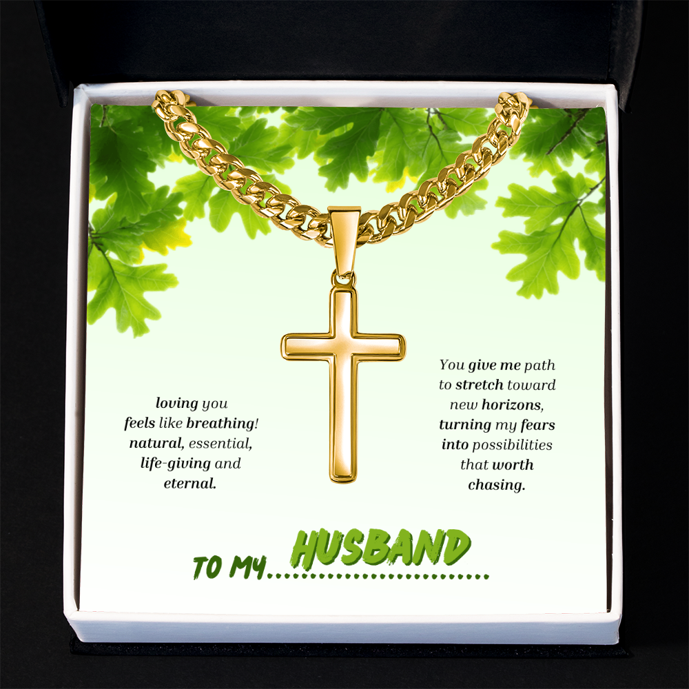 To My Husband | You Grow My World | Artisan Cross with Cuban Link Chain