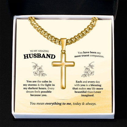 Artisan Cross with Cuban Link Chain – Stainless Steel or Gold-Plated (14K & 18K Options Available)