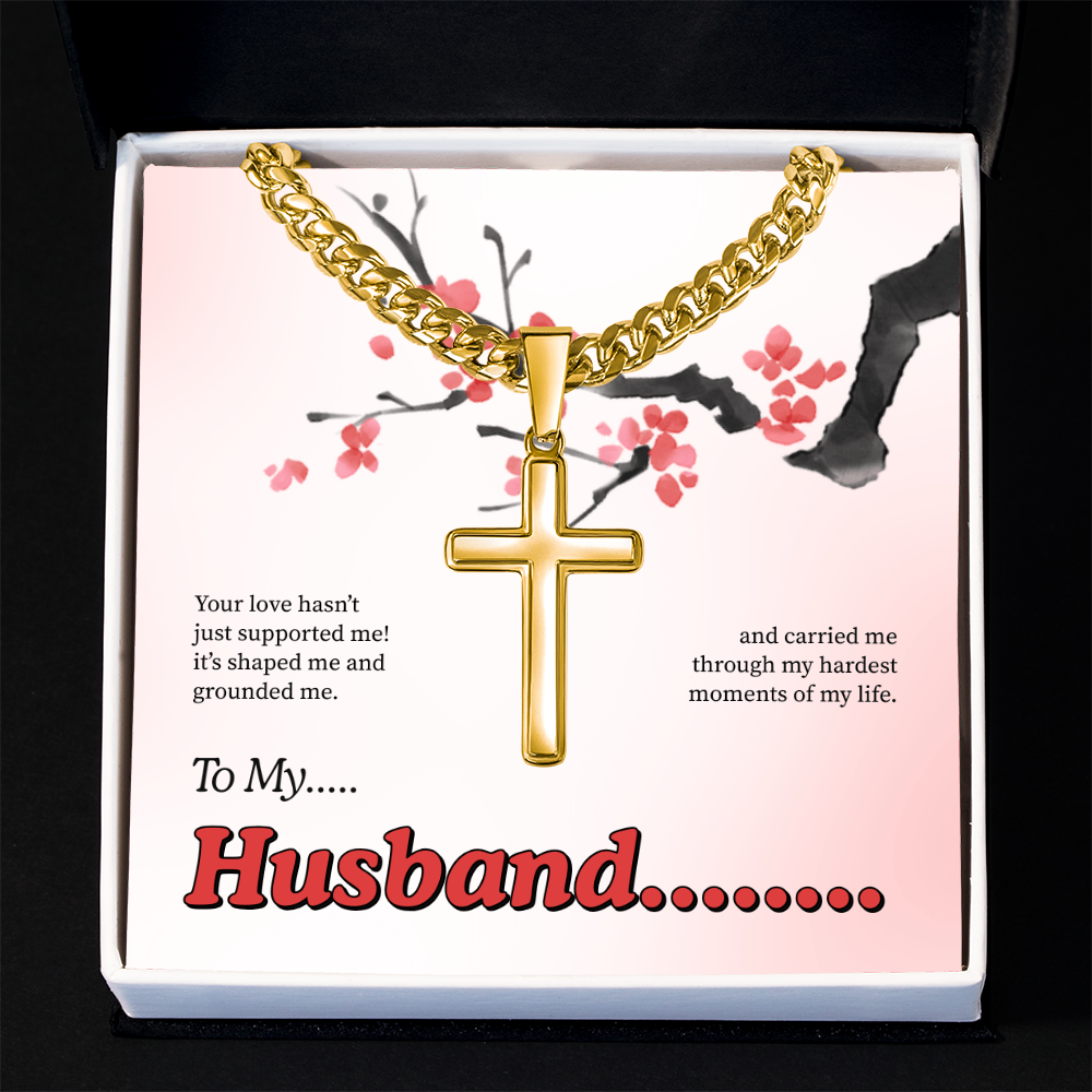 To My Husband | My Quiet Strength | Artisan Cross with Cuban Link Chain