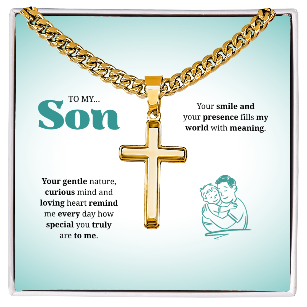 To My Son | You Are Truly Special to Me | Artisan Cross with Cuban Link Chain