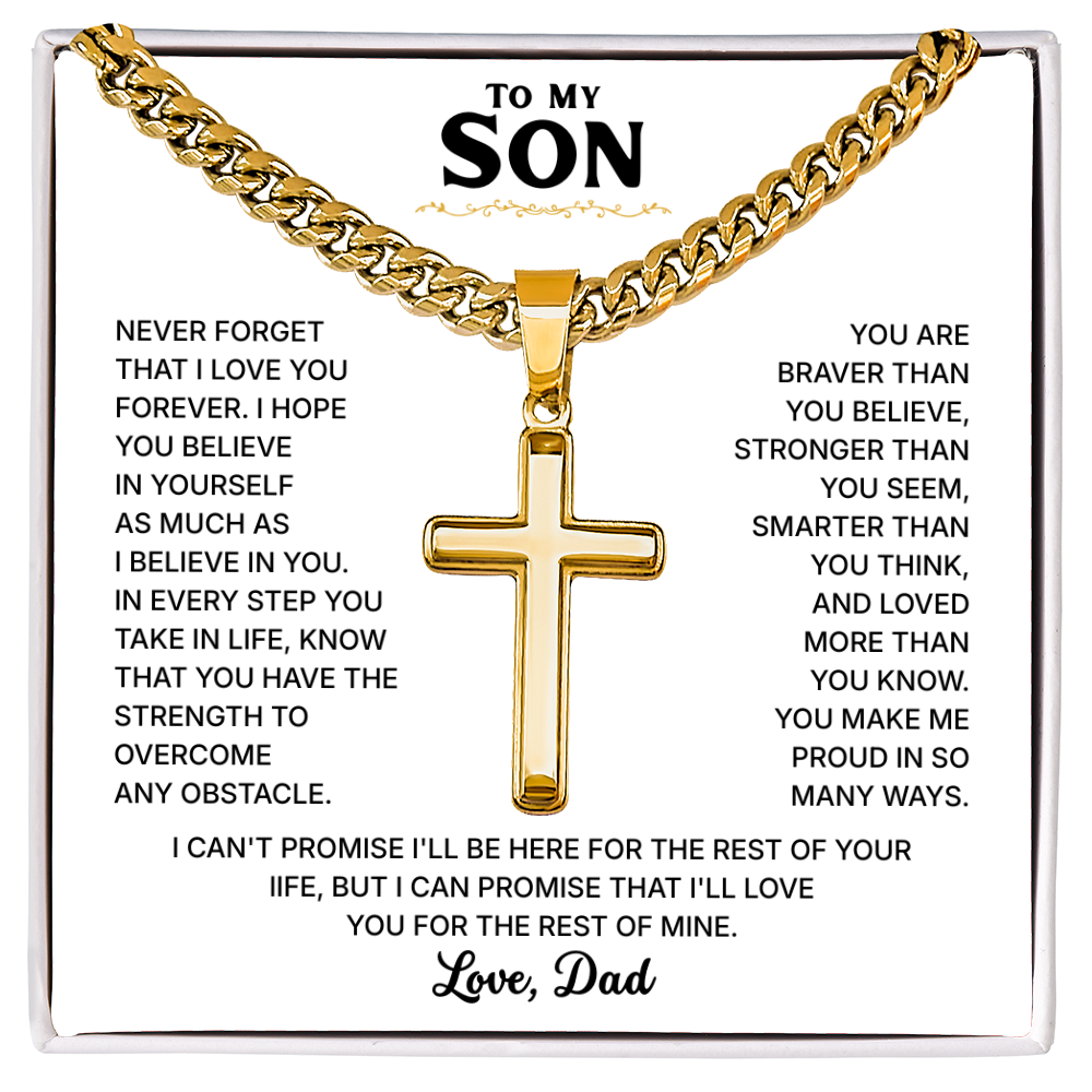 To My Son | Always Be Strong | Cross Necklace with Cuban Link Chain
