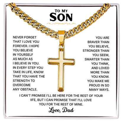 To My Son | Always Be Strong | Cross Necklace with Cuban Link Chain