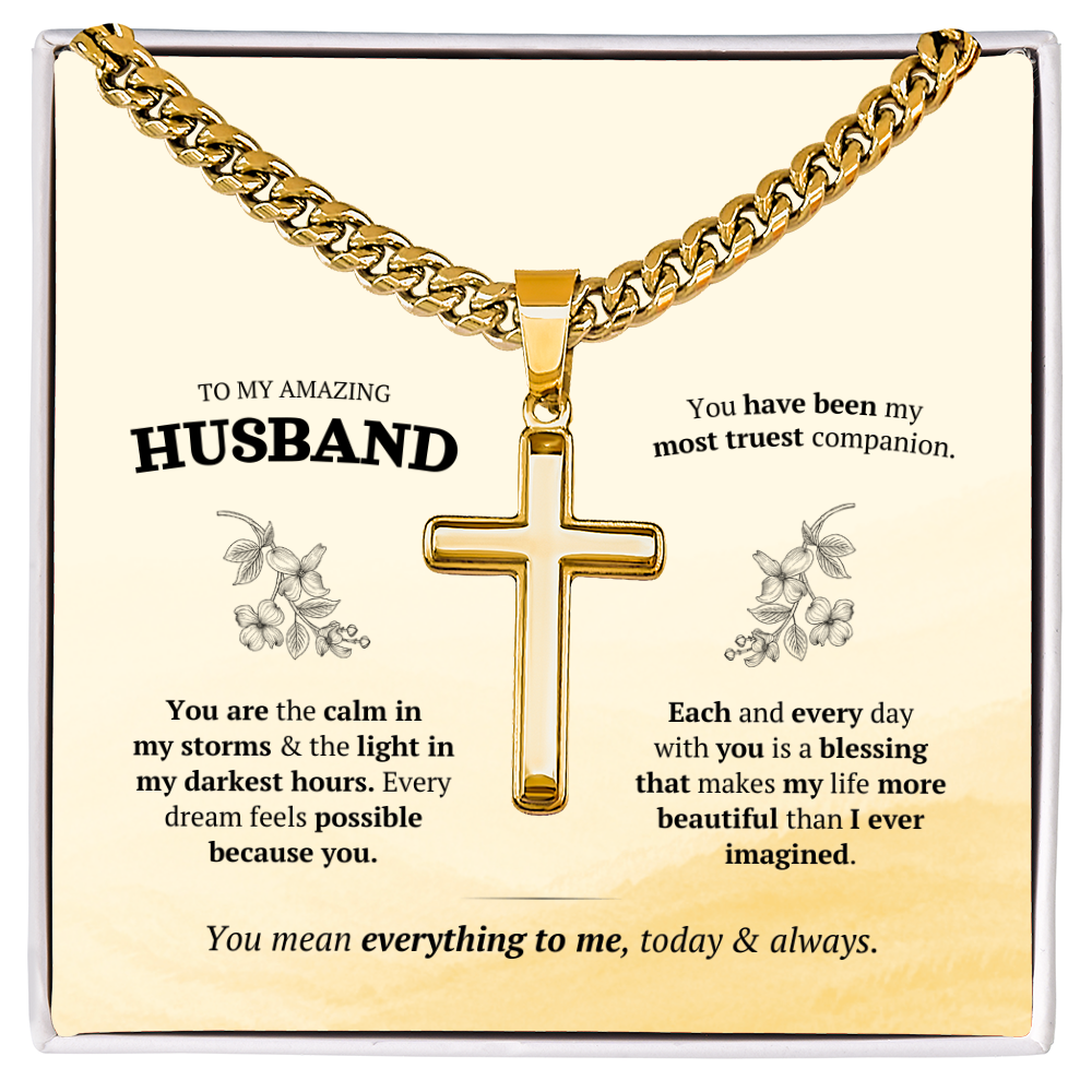 Artisan Cross with Cuban Link Chain – Stainless Steel or Gold-Plated (14K & 18K Options Available)