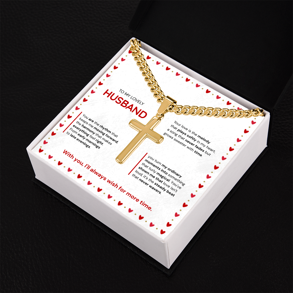 To My Husband | My Sweetest Moment | Artisan Cross with Cuban Link Chain