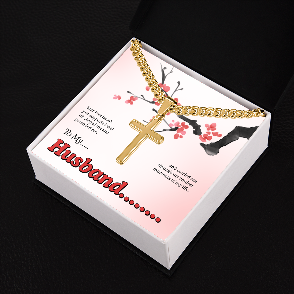 To My Husband | My Quiet Strength | Artisan Cross with Cuban Link Chain