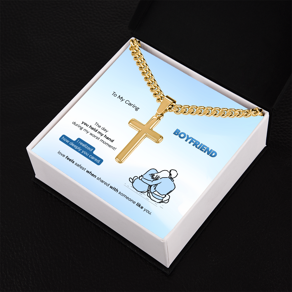 To My Boyfriend | How Deeply You Cared | Artisan Cross Necklace with Snake Chain