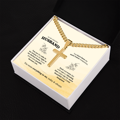 Artisan Cross with Cuban Link Chain – Stainless Steel or Gold-Plated (14K & 18K Options Available)