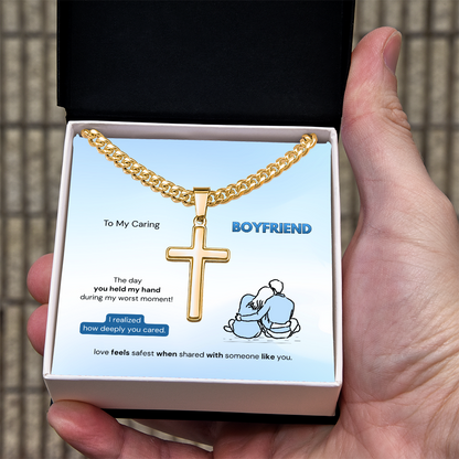 To My Boyfriend | How Deeply You Cared | Artisan Cross Necklace with Snake Chain