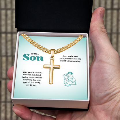 To My Son | You Are Truly Special to Me | Artisan Cross with Cuban Link Chain