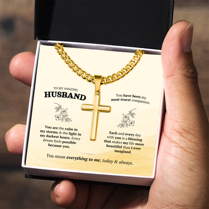 Artisan Cross with Cuban Link Chain – Stainless Steel or Gold-Plated (14K & 18K Options Available)