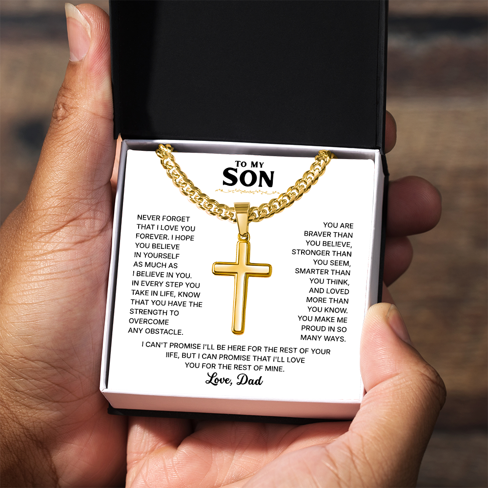 To My Son | Always Be Strong | Cross Necklace with Cuban Link Chain
