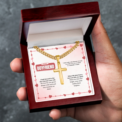 To My Boyfriend | Your Smile Makes Days Brighter | Artisan Cross with Cuban Link Chain
