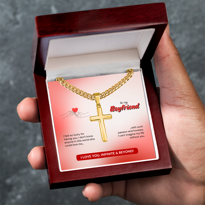 To My Boyfriend | Lucky to Have You | Artisan Cross with Cuban Link Chain