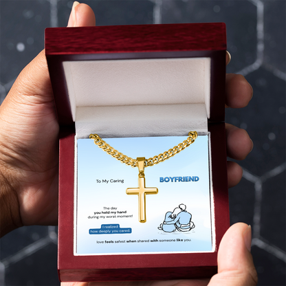 To My Boyfriend | How Deeply You Cared | Artisan Cross Necklace with Snake Chain