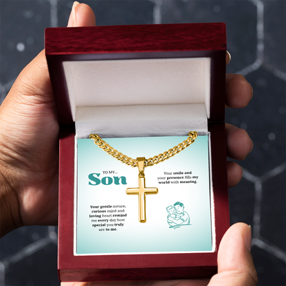 To My Son | You Are Truly Special to Me | Artisan Cross with Cuban Link Chain