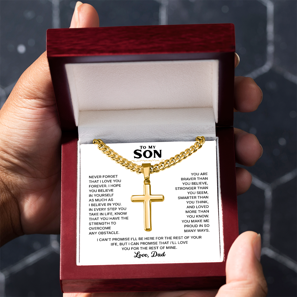 To My Son | Always Be Strong | Cross Necklace with Cuban Link Chain