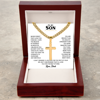 To My Son | Always Be Strong | Cross Necklace with Cuban Link Chain