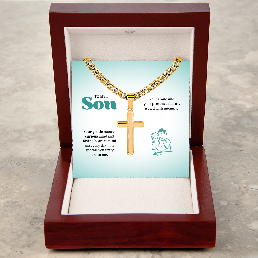 To My Son | You Are Truly Special to Me | Artisan Cross with Cuban Link Chain