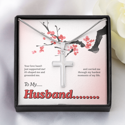 To My Husband | My Quiet Strength | Artisan Cross with Snake Chain