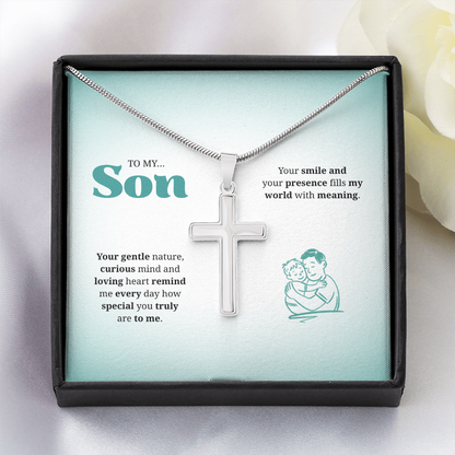 To My Son | You Are Truly Special to Me | Artisan Cross Necklace with Snake Chain