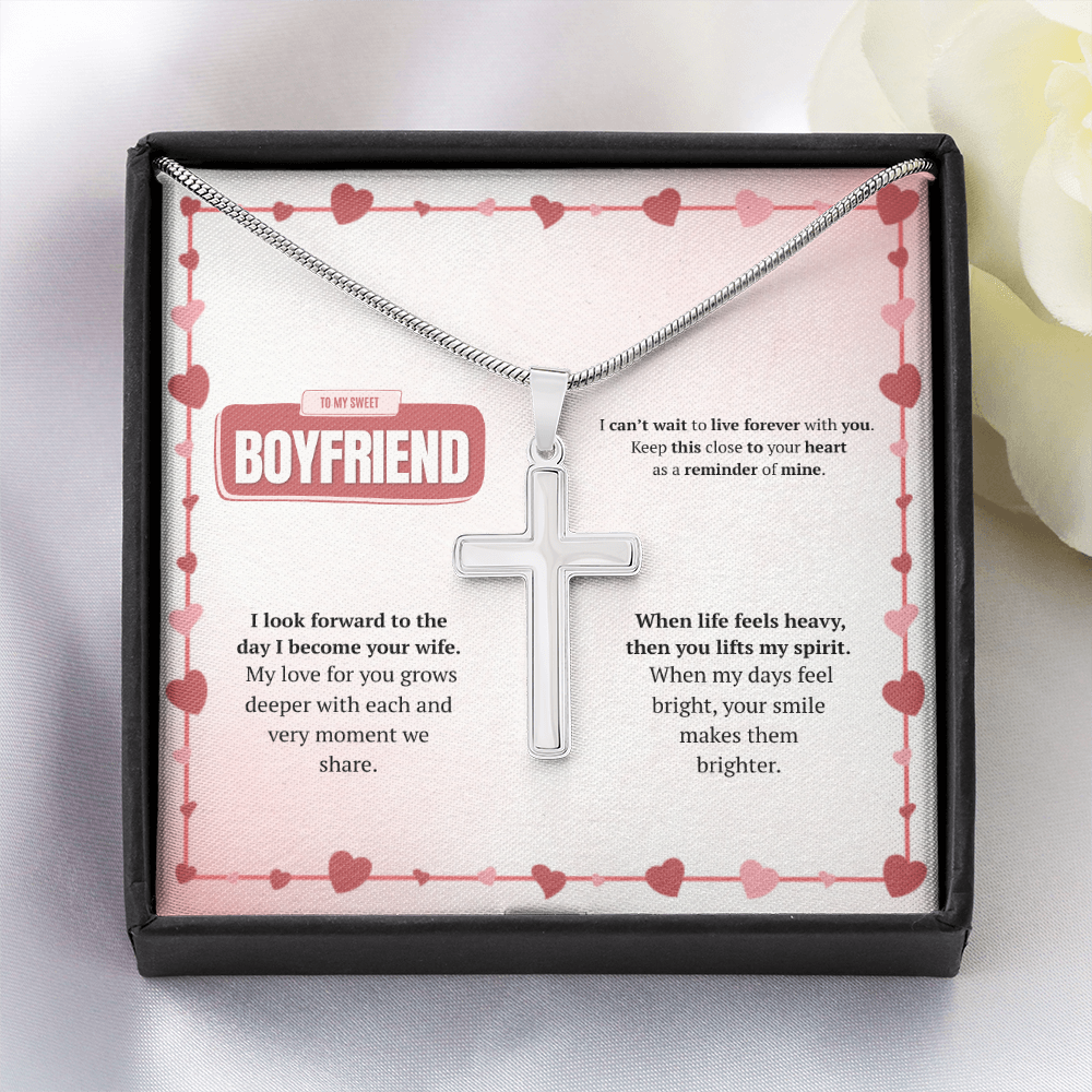 To My Boyfriend | Your Smile Makes Days Brighter | Artisan Cross Necklace with Snake Chain