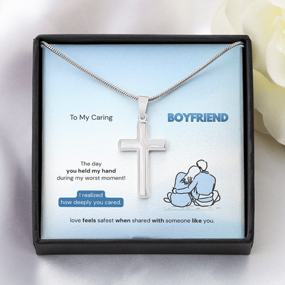 To My Boyfriend | How Deeply You Cared | Artisan Cross Necklace with Snake Chain