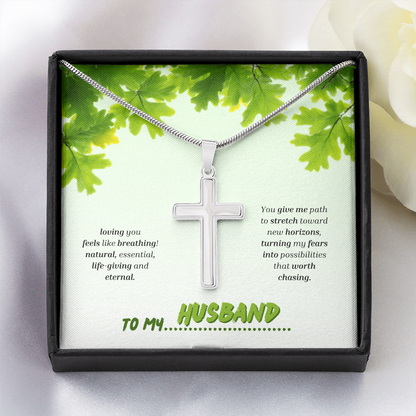 To My Husband | You Grow My World | Artisan Cross with Snake Chain
