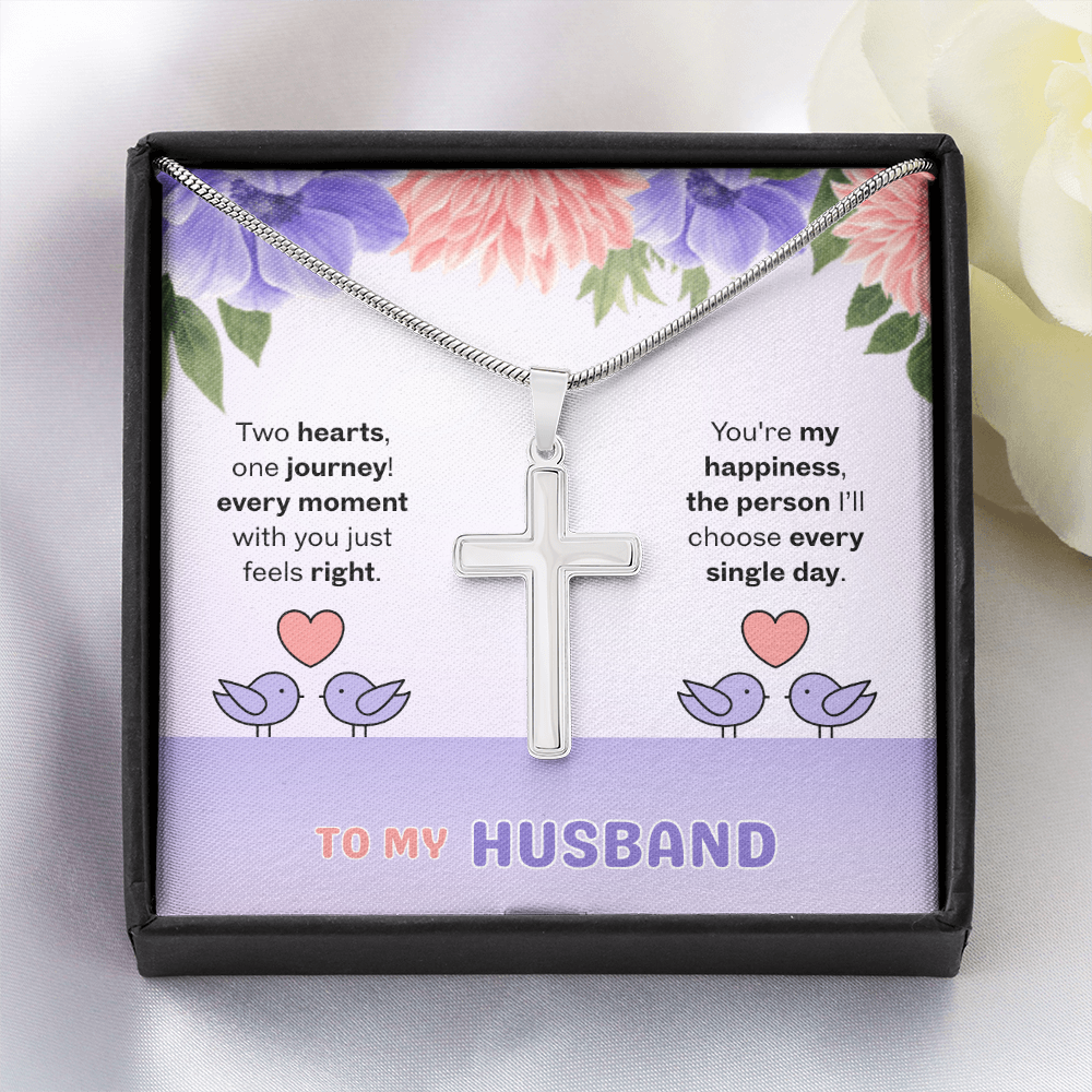 To My Husband | Two Hearts, One Journey | Artisan Cross with Snake Chain