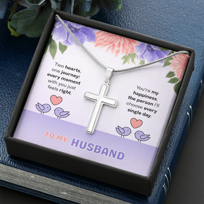 To My Husband | Two Hearts, One Journey | Artisan Cross with Snake Chain
