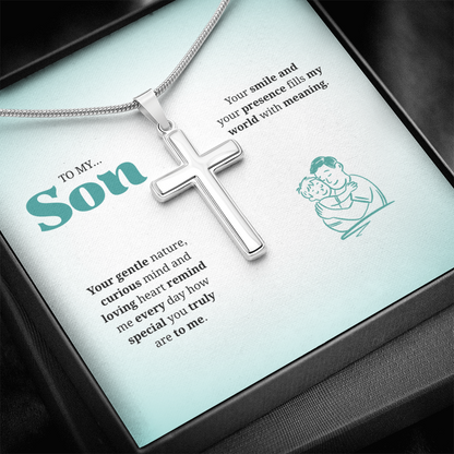 To My Son | You Are Truly Special to Me | Artisan Cross Necklace with Snake Chain