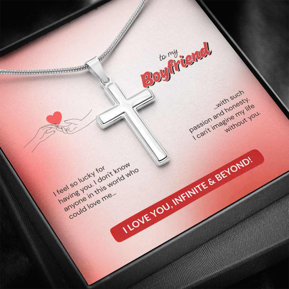To My Boyfriend | Lucky to Have You | Artisan Cross Necklace with Snake Chain