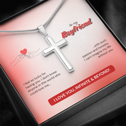 To My Boyfriend | Lucky to Have You | Artisan Cross Necklace with Snake Chain