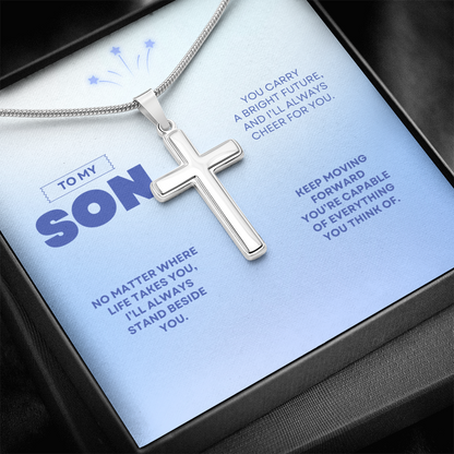 To My Son | You're Capable of Great Things | Artisan Cross Necklace with Snake Chain