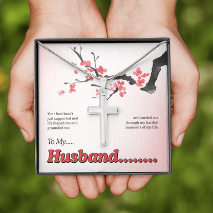 To My Husband | My Quiet Strength | Artisan Cross with Snake Chain