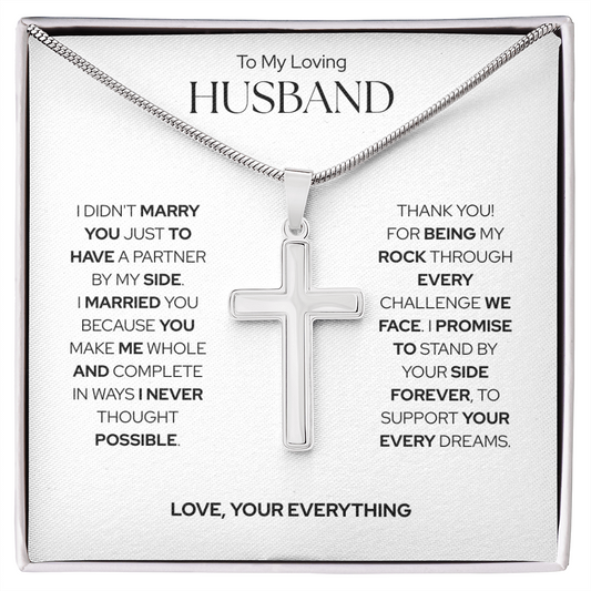 To My Husband | Forever By Your Side | Artisan Cross Necklace with Snake Chain