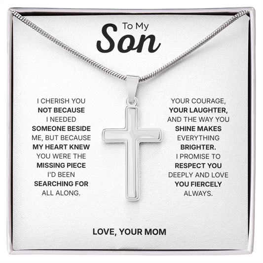 To My Son | You Make Me Proud Always | Artisan Cross Necklace with Snake Chain