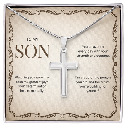 To My Son | Proud of Who You Are | Artisan Cross Necklace with Snake Chain