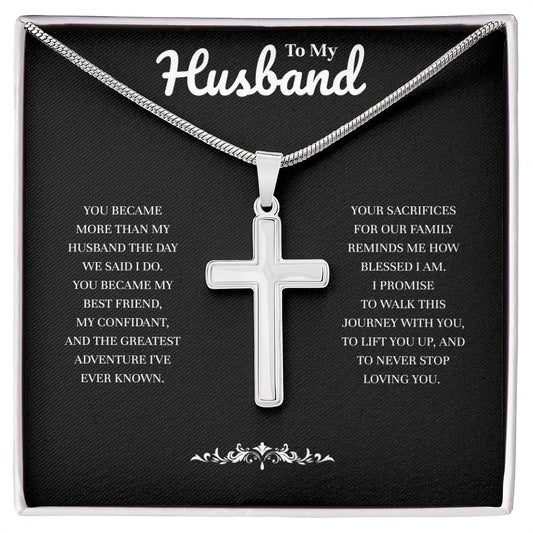 To My Husband | My Partner in Every Moment | Artisan Cross Necklace with Snake Chain