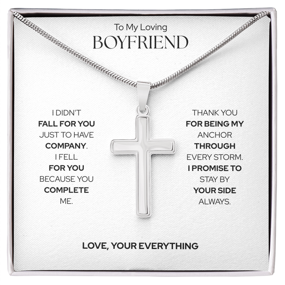 To My Boyfriend | The Love That Feels Right | Artisan Cross Necklace with Snake Chain