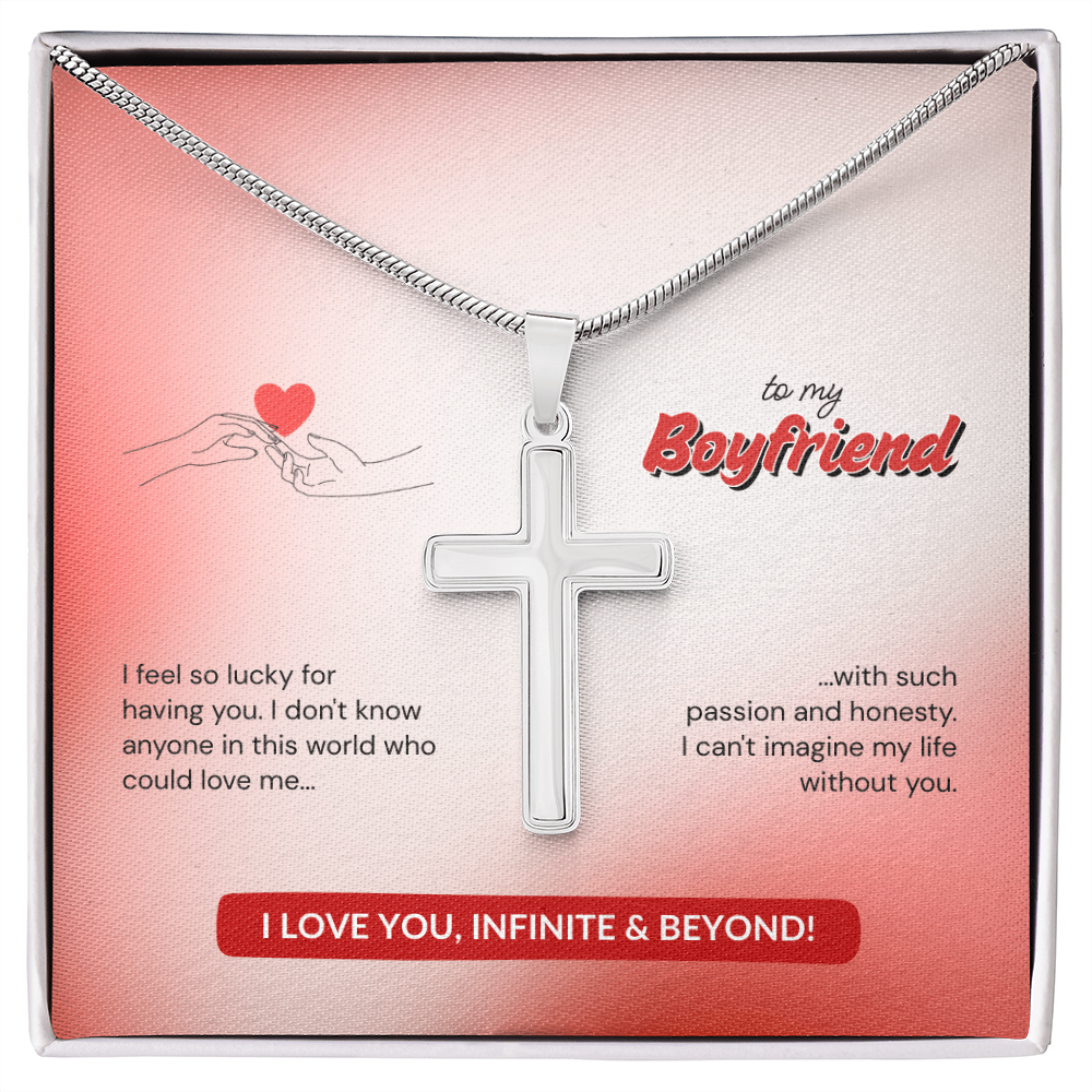 To My Boyfriend | Lucky to Have You | Artisan Cross Necklace with Snake Chain