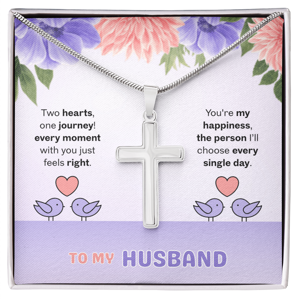 To My Husband | Two Hearts, One Journey | Artisan Cross with Snake Chain
