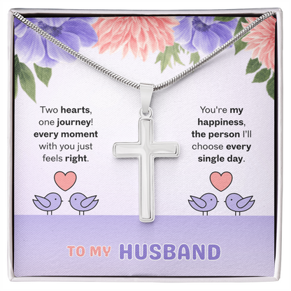 To My Husband | Two Hearts, One Journey | Artisan Cross with Snake Chain