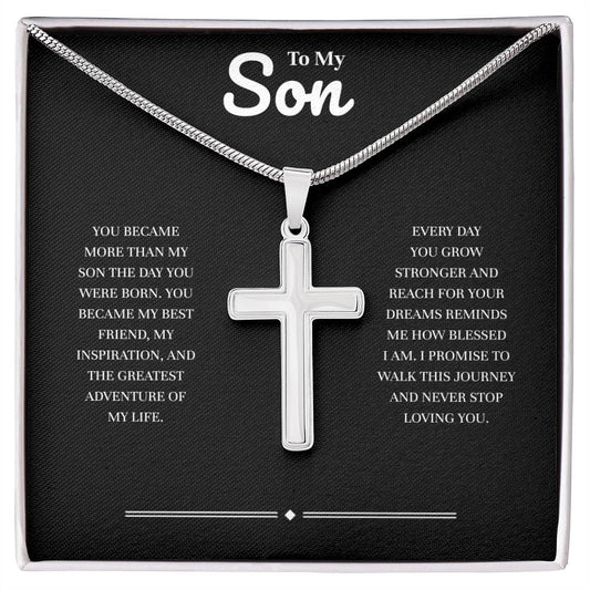 To My Son | My Greatest Blessing in Life | Artisan Cross Necklace with Snake Chain