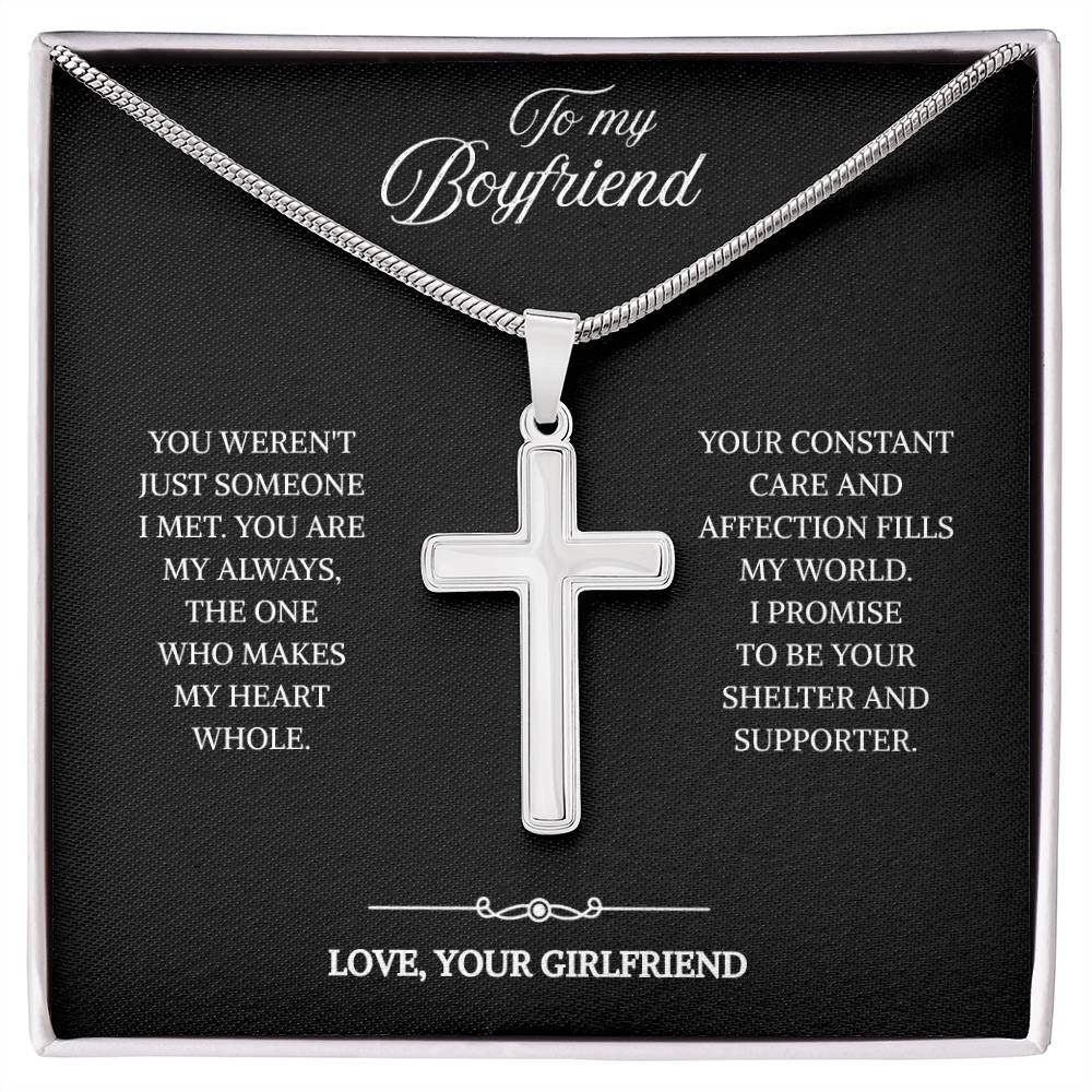 To My Boyfriend | My Safe Place in Life | Artisan Cross Necklace with Snake Chain