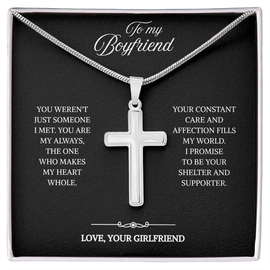 To My Boyfriend | My Safe Place in Life | Artisan Cross Necklace with Snake Chain