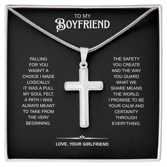 To My Boyfriend | My Calm Through Every Storm | Artisan Cross Necklace with Snake Chain