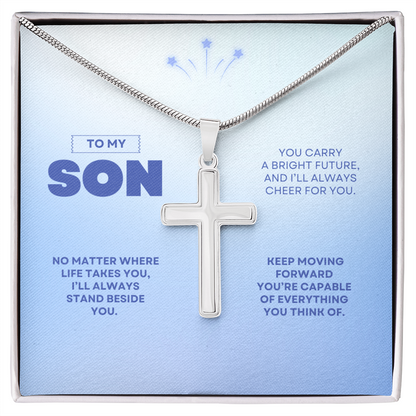 To My Son | You're Capable of Great Things | Artisan Cross Necklace with Snake Chain